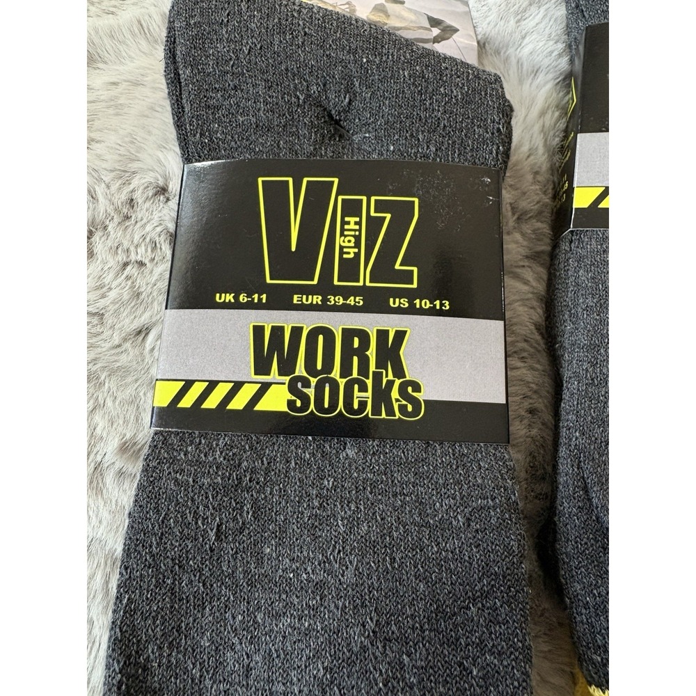 Viz High reflective Work Socks‎ 2 Pack Gray And Yellow Size 10-13